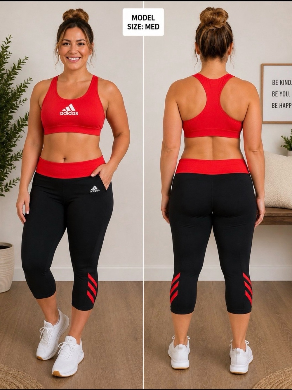 Adidas coral Racerback Sports Bra & Black Crop Leggings Set